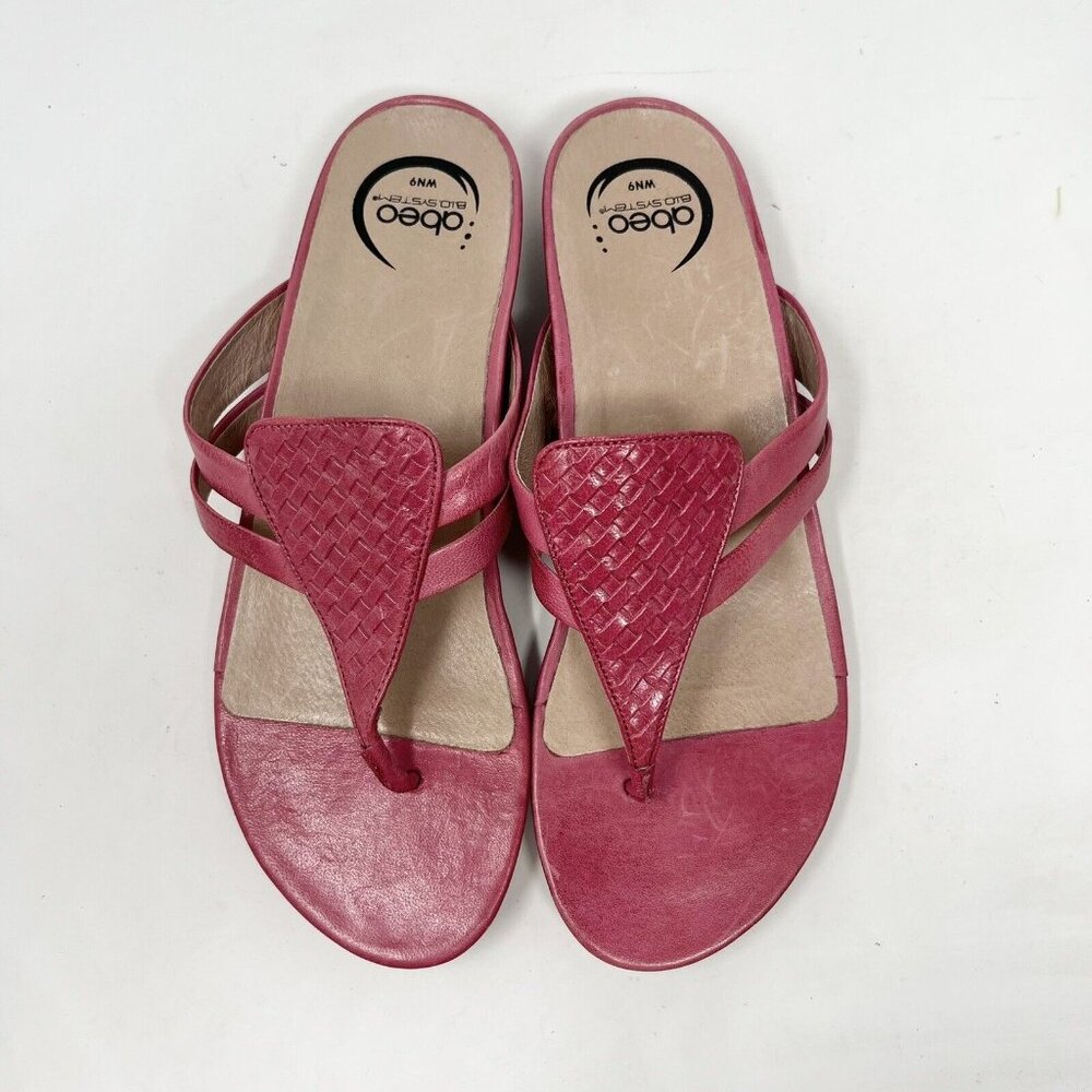 Abeo Womens Pink Sandals Flip Flops Sheena Size 9 N Triangle Woven Leather - Picture 5 of 9